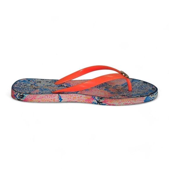 Lilly Pulitzer Thong Flip Flip Sandals Blue / Coral Women's 7-8 - Picture 8 of 9